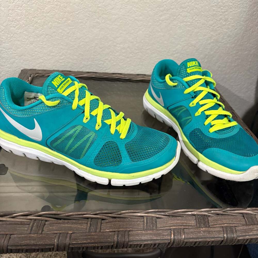 Nike Flex 2014 Run Women's Running Shoes Teal and Neon Yellow size 8 - Picture 3 of 10